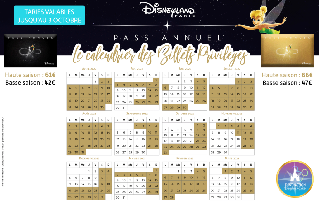 CALENDRIER BILLETS PRIVILEGES DISNEYLAND PARIS